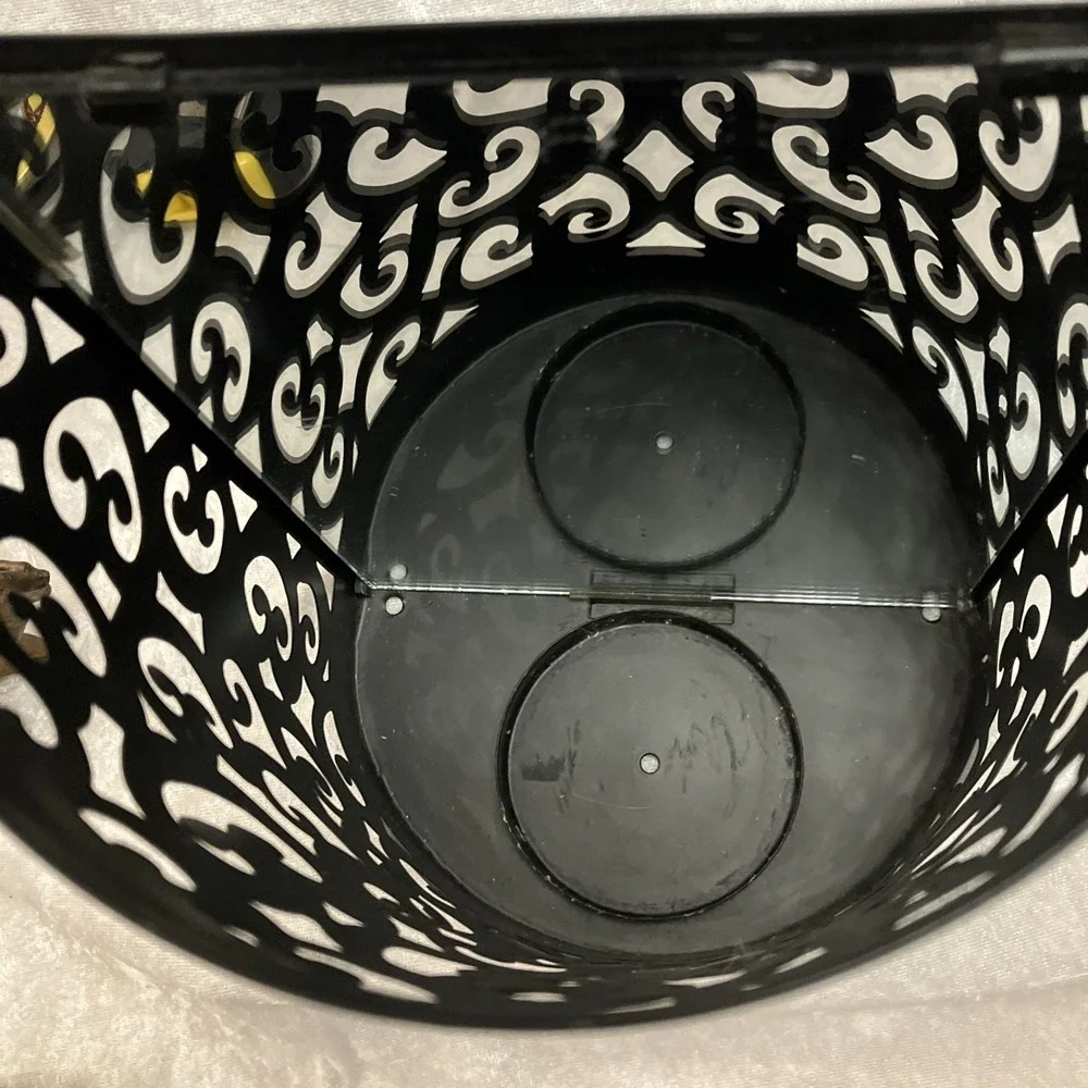 Mirrored Black Scrollwork Metal Sconce Wall or Table Decor Candle Holder